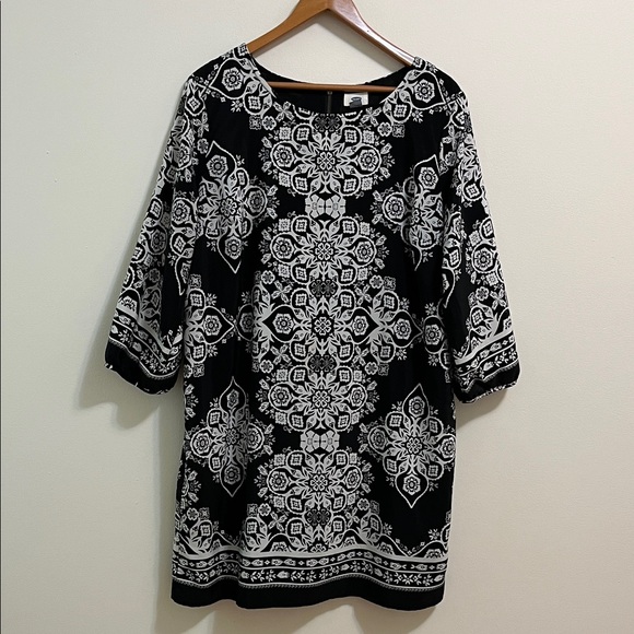 Old Navy Women’s Dress size XL Black White Floral Print 3/4 Sleeve Lined Casual - Picture 1 of 13